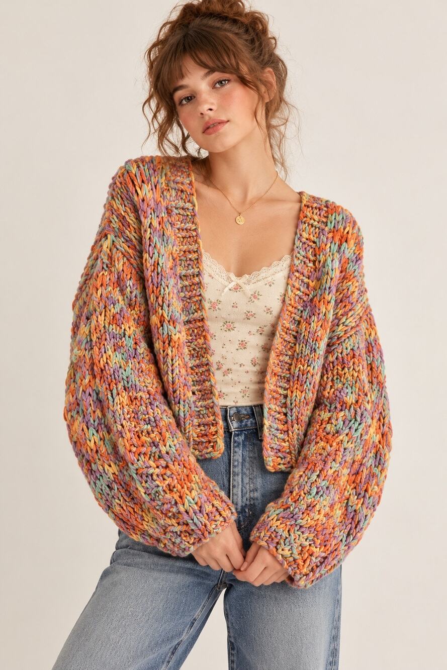 Hand Knit Chunky Multicolor Cardigan Hope Macaulay Inspired
